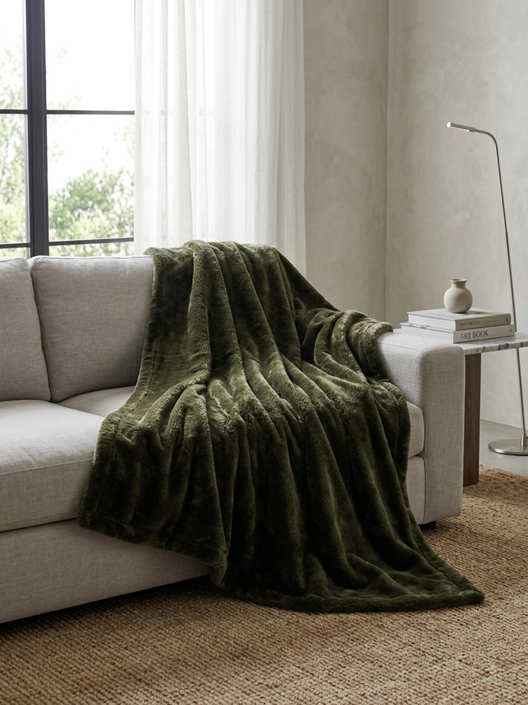 Chăn lông tuyết xuất Mỹ dày dặn màu xanh rêu size 180 x 220